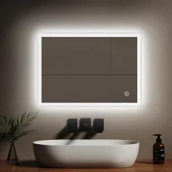 EMKE Miroir lumineux salle de bain 70x50cm, Miroir LED avec Interrupteur Tactile, 6500K, Dimmable