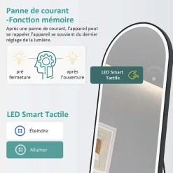 Miroir Lumineux|EMKE Miroir pleine longueur avec éclairage LED, lumière variable, dimmable, 160 x 60 cm, interrupteur tactile, noir