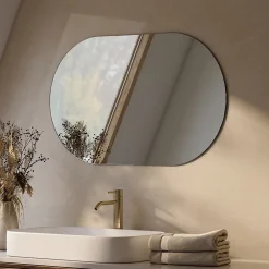 EMKE Miroir rond mural 40x70 cm, surface sans cuivre, anti-explosion, déco murale salle de bain, salon ou chambre