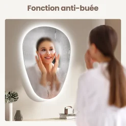 EMKE Miroir Salle de Bain avec Éclairage 80x60cm,Asymétrique,Interrupteur Tactile, 3 Couleurs de LED Lumière Réglables, Anti-Buée