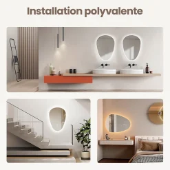 EMKE Miroir Salle de Bain avec Éclairage 80x60cm,Asymétrique,Interrupteur Tactile, 3 Couleurs de LED Lumière Réglables, Anti-Buée