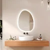 Miroir Lumineux|EMKE Miroir salle de bain avec éclairage, asymétrique, anti-buée, interrupteur tactile, 3 couleurs de lumière réglable, 65 x 45 cm