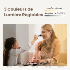 Miroir Lumineux|EMKE Miroir salle de bain avec éclairage, asymétrique, anti-buée, interrupteur tactile, 3 couleurs de lumière réglable, 65 x 45 cm