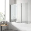 EMKE Pare de baignoire en 6 mm verre securit Paroi de douche pliable pour baignoire, 130x140cm,Revêtement Nano facile à nettoyer