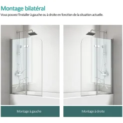 Pare-Baignoire|EMKE Pare de baignoire en 6 mm verre securit Paroi de douche pliable pour baignoire Revêtement Nano facile à nettoyer 110 x 140 cm