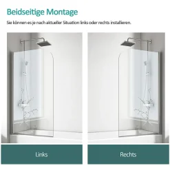 EMKE Pare de baignoire en 6 mm verre securit Paroi de douche pour baignoire 70 x 140 cm Revêtement Nano facile à nettoyer