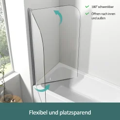 EMKE Pare de baignoire en 6 mm verre securit Paroi de douche pour baignoire 70 x 140 cm Revêtement Nano facile à nettoyer