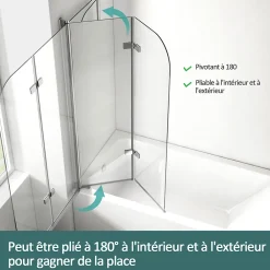 Pare-Baignoire|EMKE Pare de baignoire en 6 mm verre securit Paroi de douche pliable pour baignoire Revêtement Nano facile à nettoyer 100 x 140 cm