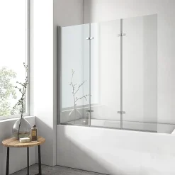 Pare-Baignoire|EMKE Pare de baignoire en 6 mm verre securit Paroi de douche pliable pour baignoire, 120x140cm,Revêtement Nano facile à nettoyer