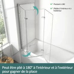 Pare-Baignoire|EMKE Pare de baignoire en 6 mm verre securit Paroi de douche pliable pour baignoire, 120x140cm,Revêtement Nano facile à nettoyer