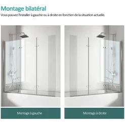Pare-Baignoire|EMKE Pare de baignoire en 6 mm verre securit Paroi de douche pliable pour baignoire, 120x140cm,Revêtement Nano facile à nettoyer