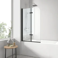 EMKE Pare-baignoire paroi de douche pour baignoire noir mat 2 parties pliable 100x140cm pare-baignoire 6mm NANO GLASS