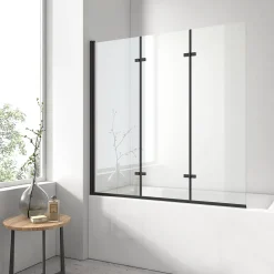 Pare-Baignoire|EMKE Pare-baignoire paroi de douche pour baignoire noir mat 3 parties pliable 130x140cm pare-baignoire 6mm NANO GLASS