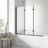 EMKE Pare-baignoire paroi de douche pour baignoire noir mat 3 parties pliable 120x140cm pare-baignoire 6mm NANO GLASS