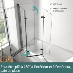 EMKE Pare-baignoire paroi de douche pour baignoire noir mat 3 parties pliable 120x140cm pare-baignoire 6mm NANO GLASS
