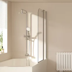 Pare-Baignoire|EMKE Paroi de douche pliable pour baignoire 100 x 140 cm, verre trempé 6 mm, cadre chromé