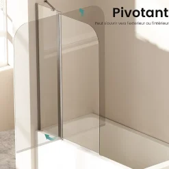 Pare-Baignoire|EMKE Paroi de douche pliable pour baignoire 100 x 140 cm, verre trempé 6 mm, cadre chromé
