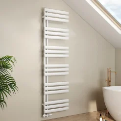 EMKE Radiateur Chauffe-Serviettes à Eau Chaude, Sèche-Serviettes Blanc 174x50cm 683W, Connexion Latérale