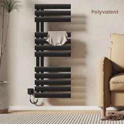 Sèche-Serviettes Électrique|EMKE Radiateur sèche-serviettes électrique salle de bain avec thermostat, panneau chauffant, minuterie, 130x50 cm, 450W, noir mat