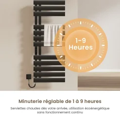 Sèche-Serviettes Électrique|EMKE Radiateur sèche-serviettes électrique salle de bain avec thermostat, panneau chauffant, minuterie, 130x50 cm, 450W, noir mat