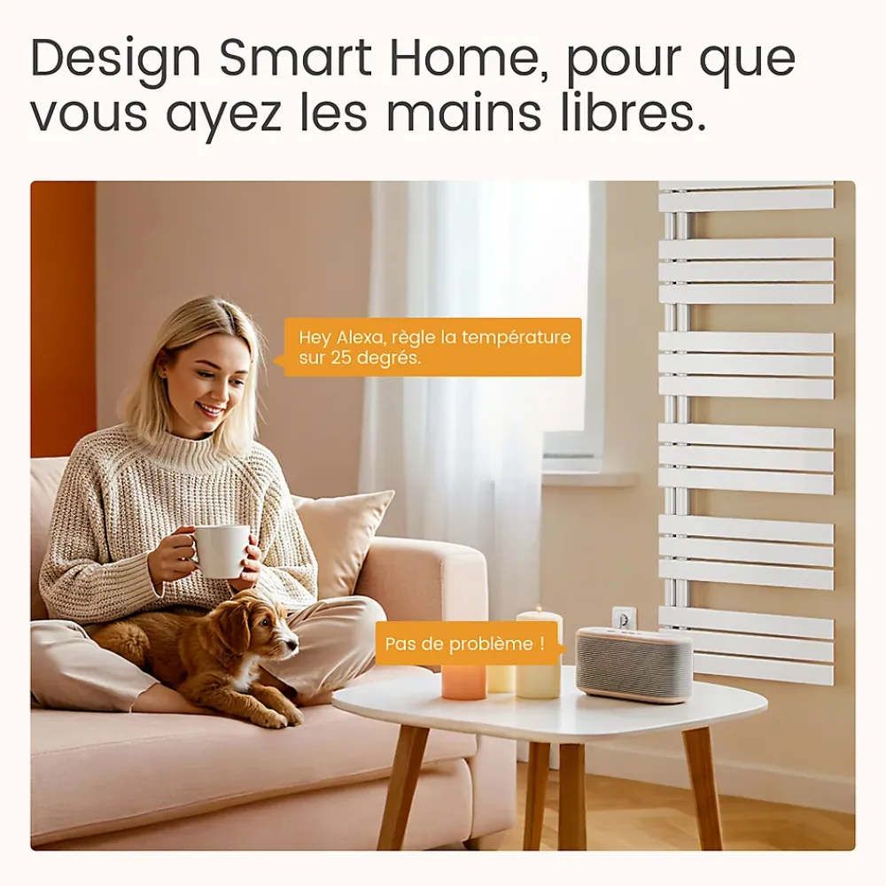 EMKE Radiateur Sèche-Serviettes Électrique 762x600 mm, Blanc 400W, WiFi, Modes Intelligents, Détection Fenêtre