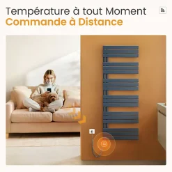 EMKE Radiateur Sèche-Serviettes Électrique 762x600 mm, Gris Anthracite 400W, WiFi, Modes Intelligents, IPX4