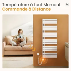 EMKE Radiateur Sèche-Serviettes Électrique 1041x400 mm, Blanc 400W, WiFi, Modes Intelligents, Détection Fenêtre