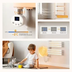 EMKE Radiateur Sèche-Serviettes Électrique 1041x400 mm, Blanc 400W, WiFi, Modes Intelligents, Détection Fenêtre