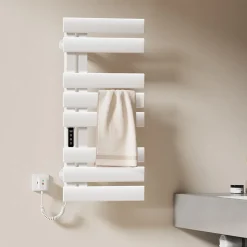 Sèche-Serviettes Électrique|EMKE Radiateur sèche-serviettes électrique salle de bain avec thermostat, 85x40 cm, 285W, blanc brillant
