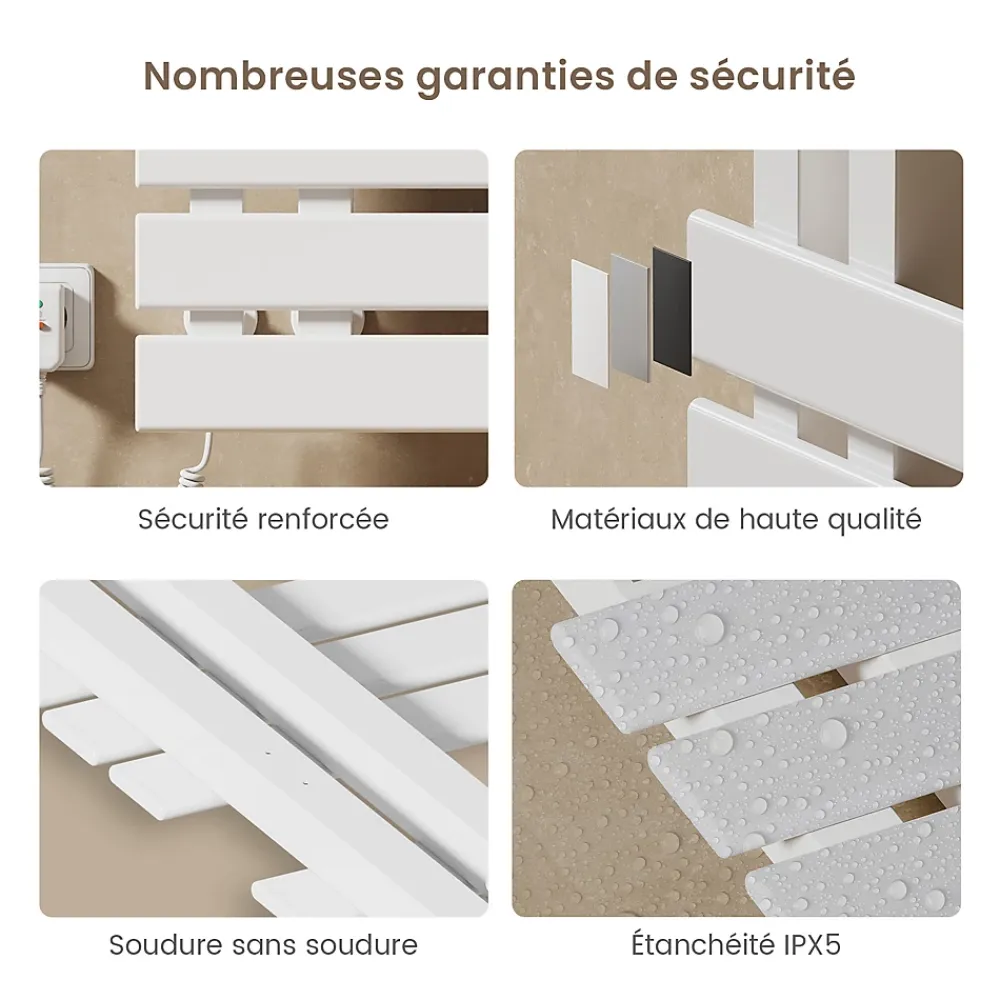Sèche-Serviettes Électrique|EMKE Radiateur sèche-serviettes électrique salle de bain avec thermostat, 85x40 cm, 285W, blanc brillant