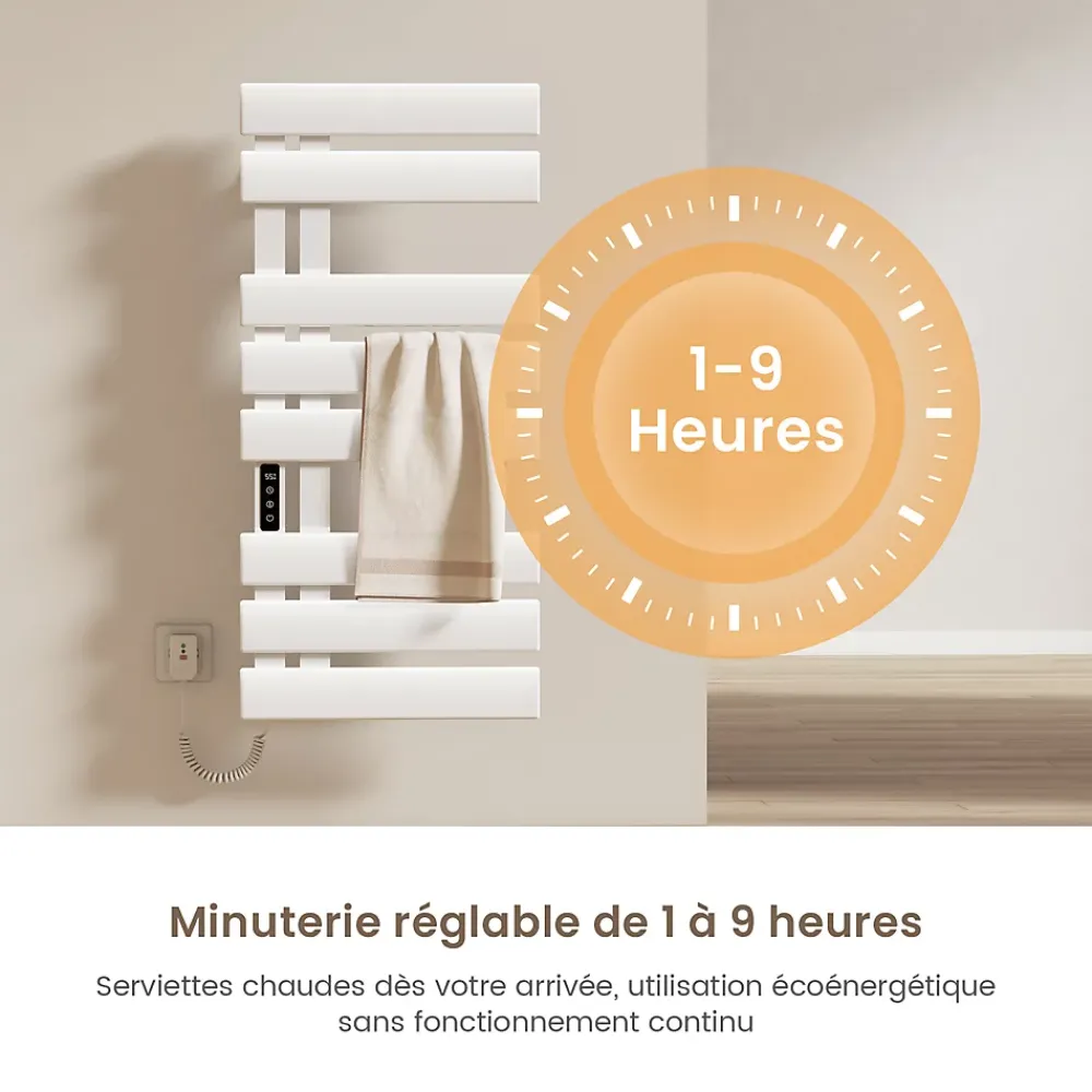 Sèche-Serviettes Électrique|EMKE Radiateur sèche-serviettes électrique salle de bain avec thermostat, 85x40 cm, 285W, blanc brillant