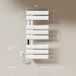 Sèche-Serviettes Électrique|EMKE Radiateur sèche-serviettes électrique salle de bain avec thermostat, 85x40 cm, 285W, blanc brillant