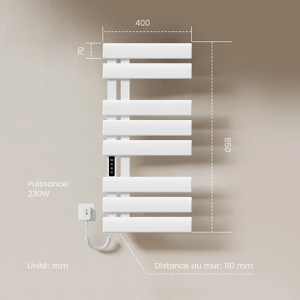 Sèche-Serviettes Électrique|EMKE Radiateur sèche-serviettes électrique salle de bain avec thermostat, 85x40 cm, 285W, blanc brillant