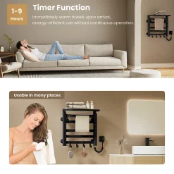 EMKE Radiateur sèche-serviettes électrique salle de bain 50 x 50 cm, température constante intelligente, noir mat