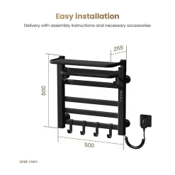EMKE Radiateur sèche-serviettes électrique salle de bain 50 x 50 cm, température constante intelligente, noir mat
