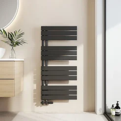 EMKE Radiateur Sèche-Serviettes à Eau Chaude, Panneau Plat Salle de Bain Noir 1041x500mm 529W