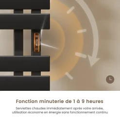 Sèche-Serviettes Électrique|EMKE Radiateur sèche-serviettes électrique salle de bain avec thermostat, panneau chauffant, minuterie, 100x50 cm, 350W, noir mat