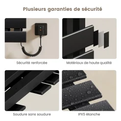 Sèche-Serviettes Électrique|EMKE Radiateur sèche-serviettes électrique salle de bain avec thermostat, panneau chauffant, minuterie, 100x50 cm, 350W, noir mat
