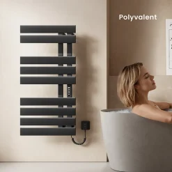 Sèche-Serviettes Électrique|EMKE Radiateur sèche-serviettes électrique salle de bain avec thermostat, panneau chauffant, minuterie, 100x50 cm, 350W, noir mat