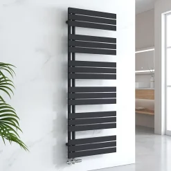 Sèche-Serviettes Eau Chaude|EMKE Radiateur Sèche-Serviettes Eau Chaude 160x60 cm Flat Panel Noir Mat Puissance 958W