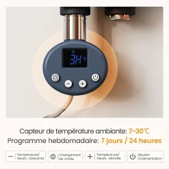 Sèche-Serviettes Électrique|EMKE Radiateur Sèche-Serviettes Électrique 1320x600 mm, Gris Anthracite 800W, WiFi, Modes Intelligents, IPX4