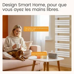 EMKE Radiateur Sèche-Serviettes Électrique 762x400 mm, Blanc 400W, WiFi, Modes Intelligents, Détection Fenêtre