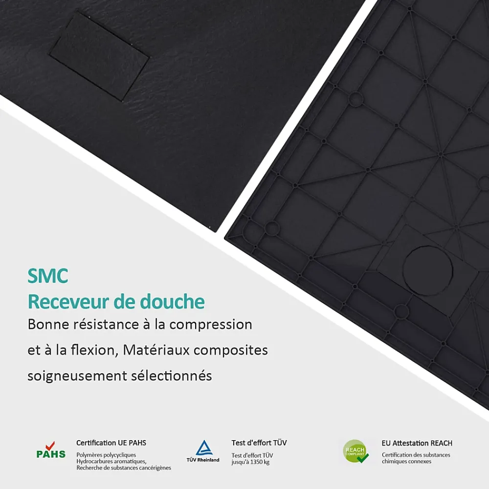 Receveur De Douche|EMKE Receveur de douche receveur de douche plat antidérapant SMC receveur de douche à découper, 120x90cm, Noire
