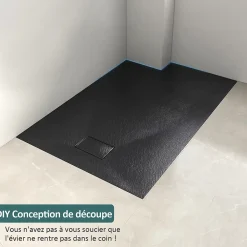 Receveur De Douche|EMKE Receveur de douche receveur de douche plat antidérapant SMC receveur de douche à découper, 120x90cm, Noire
