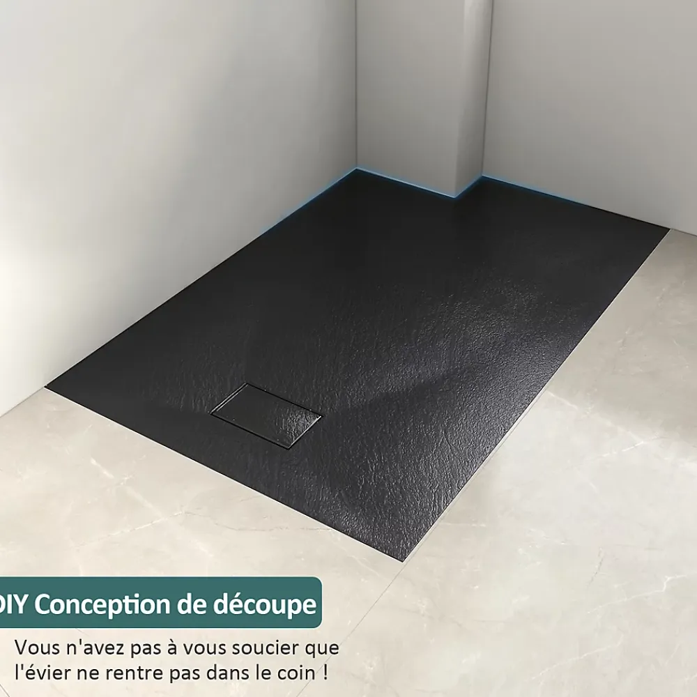 Receveur De Douche|EMKE Receveur de douche receveur de douche plat antidérapant SMC receveur de douche à découper, 120x90cm, Noire