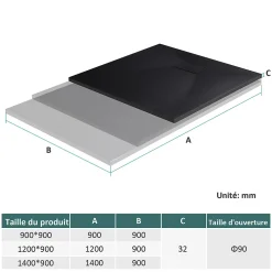 Receveur De Douche|EMKE Receveur de douche receveur de douche plat antidérapant SMC receveur de douche à découper, 120x90cm, Noire