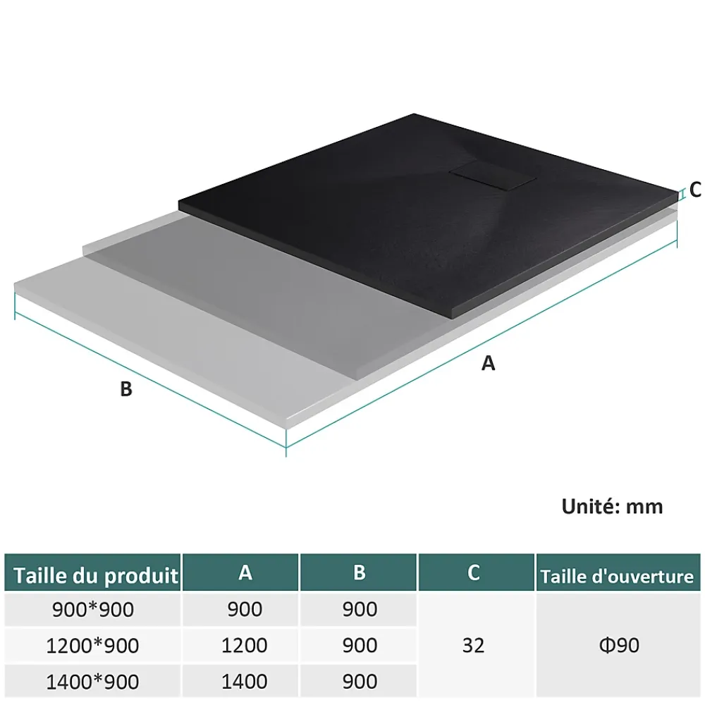 Receveur De Douche|EMKE Receveur de douche receveur de douche plat antidérapant SMC receveur de douche à découper, 120x90cm, Noire