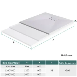 EMKE Receveur de douche receveur de douche plat antidérapant SMC receveur de douche à découper, 120x90cm, Blanc