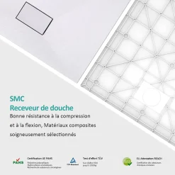 EMKE Receveur de douche receveur de douche plat antidérapant SMC receveur de douche à découper, 140x90cm, Blanc