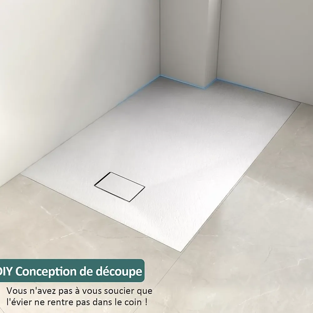 EMKE Receveur de douche receveur de douche plat antidérapant SMC receveur de douche à découper, 140x90cm, Blanc